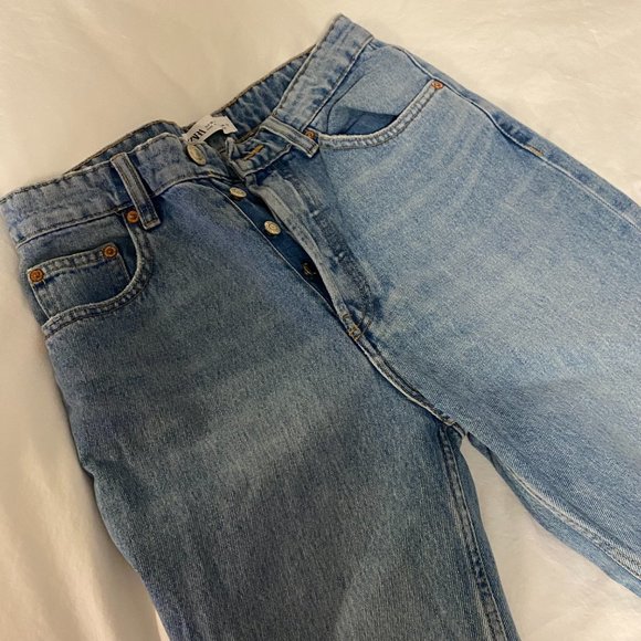 Zara High-Rise Straight-Leg Jeans Blue - Picture 5 of 8